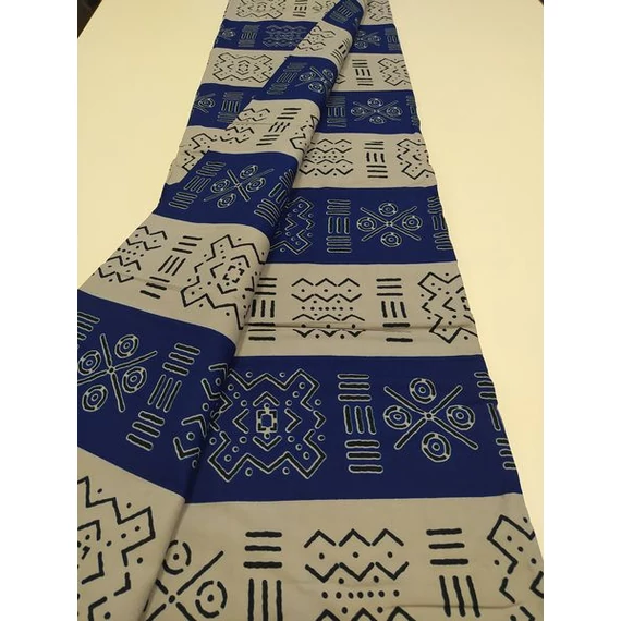 Kék széles bogolán afrikai textil