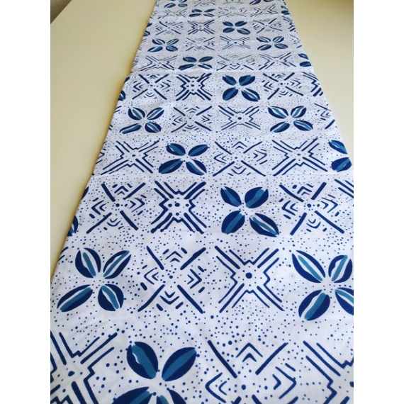 Fehér-kék bogolán afrikai textil