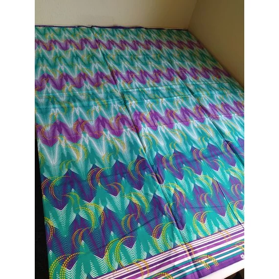 Türkiz-lila bordűrös afrika textil