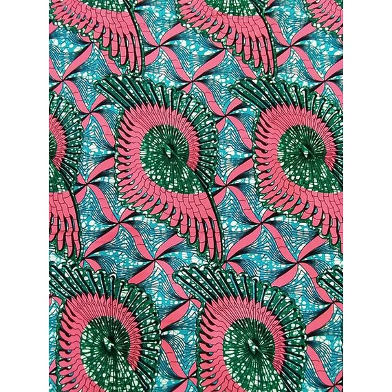 Türkiz pink virágos afrikai textil