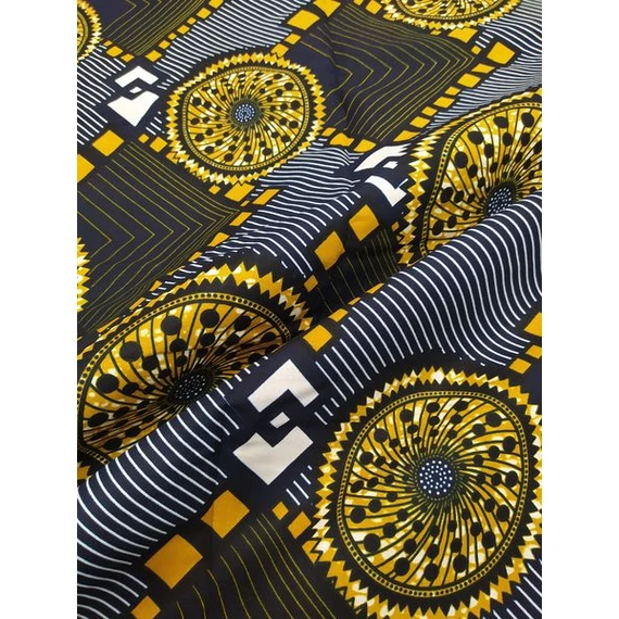 Sötétkék -arany mandala afrikai pamutvászon