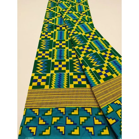 Sárga-zöld kente afrikai pamutvászon