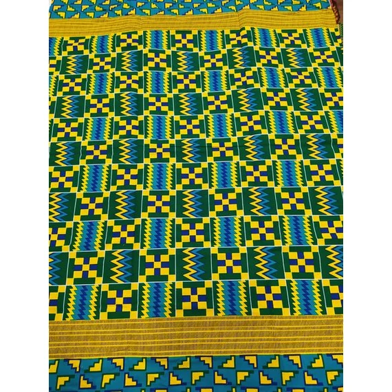 Sárga-zöld kente afrikai pamutvászon