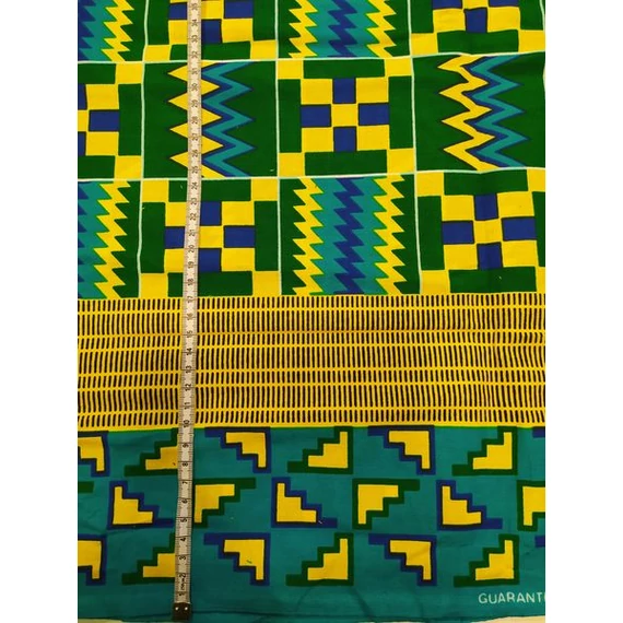Sárga-zöld kente afrikai pamutvászon