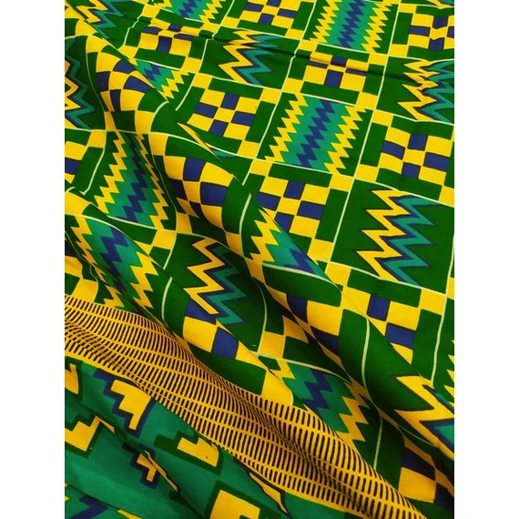 Sárga-zöld kente afrikai pamutvászon