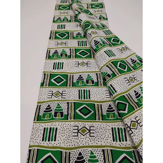 Zöld házikó afrikai textil
