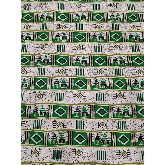 Zöld házikó afrikai textil