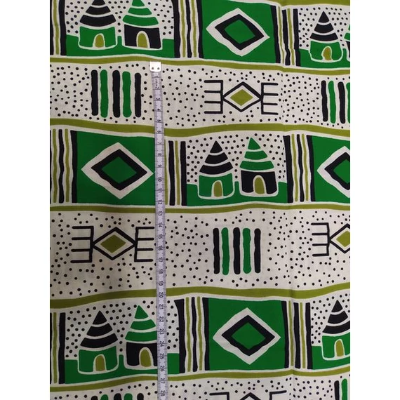 Zöld házikó afrikai textil