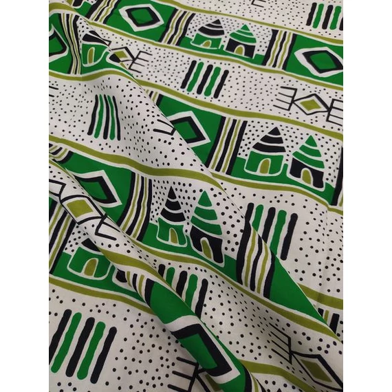 Zöld házikó afrikai textil