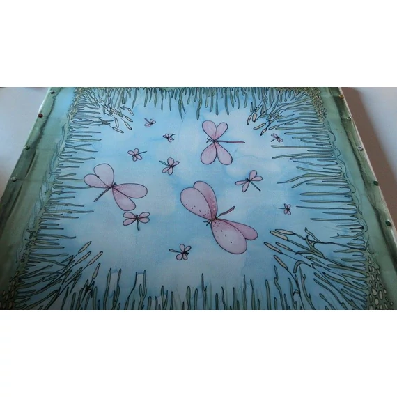 Fessed lelked selyemre workshop/ selyemkontúr technika 90x90cm kendő